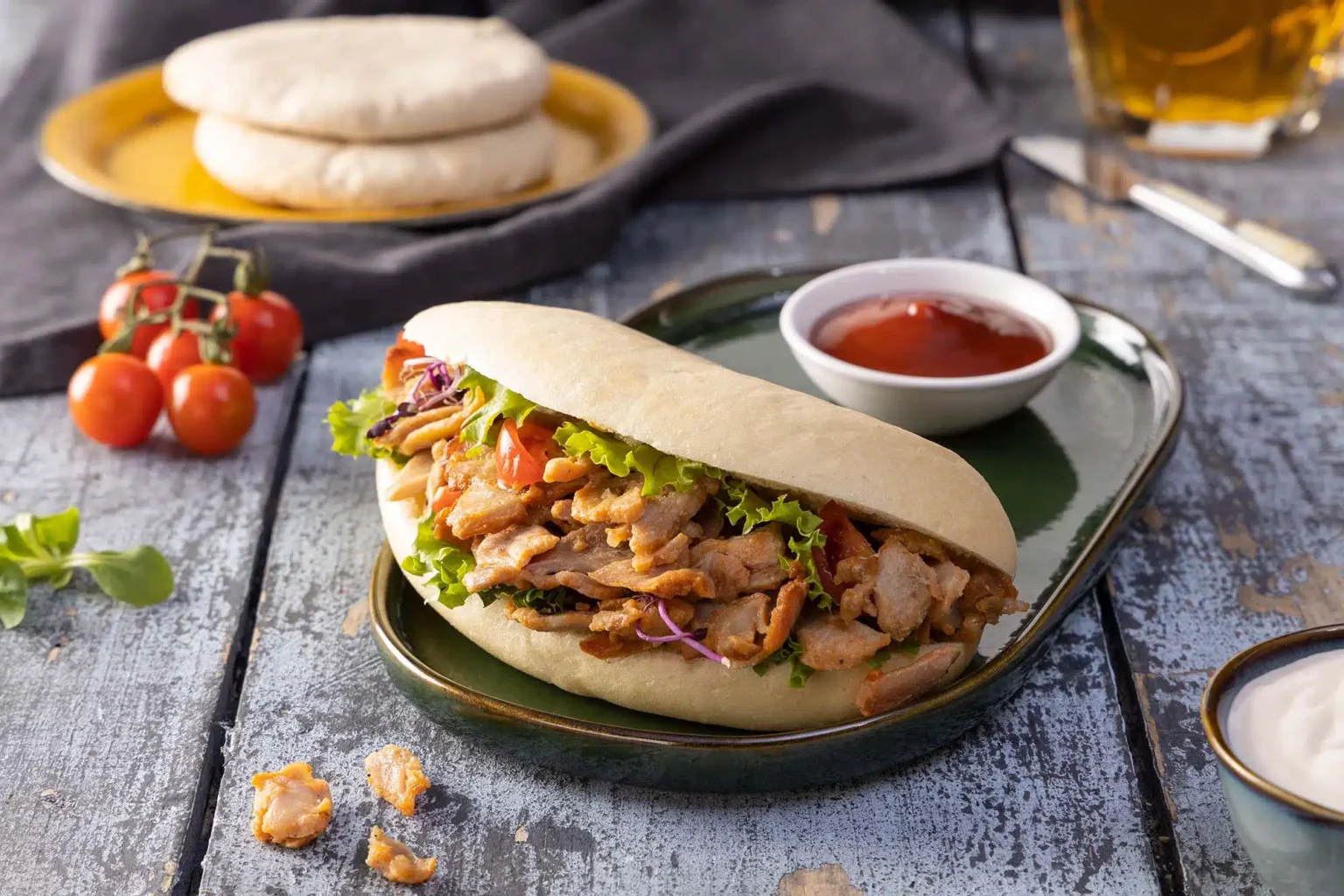 kebab de pollo asado y loncheado slider